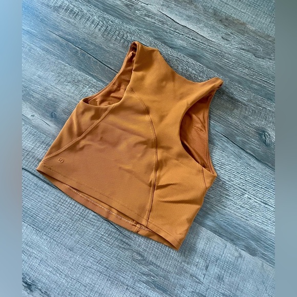 Lululemon Ribbed Asymmetrical Yoga Tank Top Butternut Brown 8 Support Gym Run - Picture 5 of 8